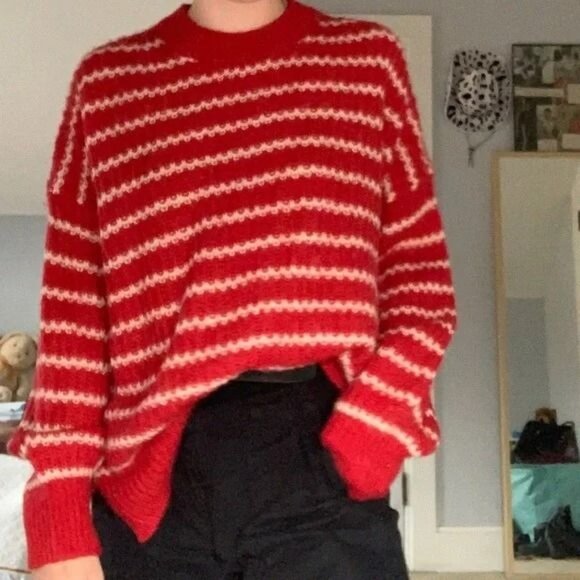 Allsaints Renne Mohair Red stripe Oversized sweater/jumper XS - Picture 1 of 7